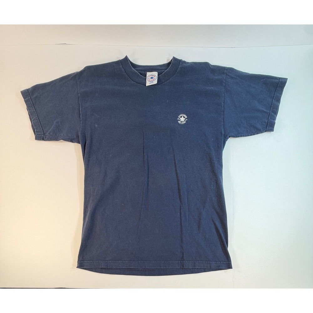 Vintage Converse All Star Chuck Taylor Embroidered Logo Navy Blue T-Shirt Large